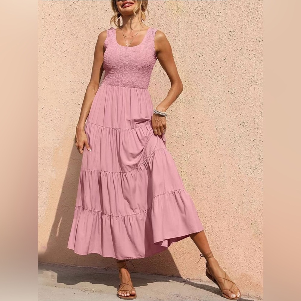 Sleeveless Maxi Dress - Tiered and Smocked